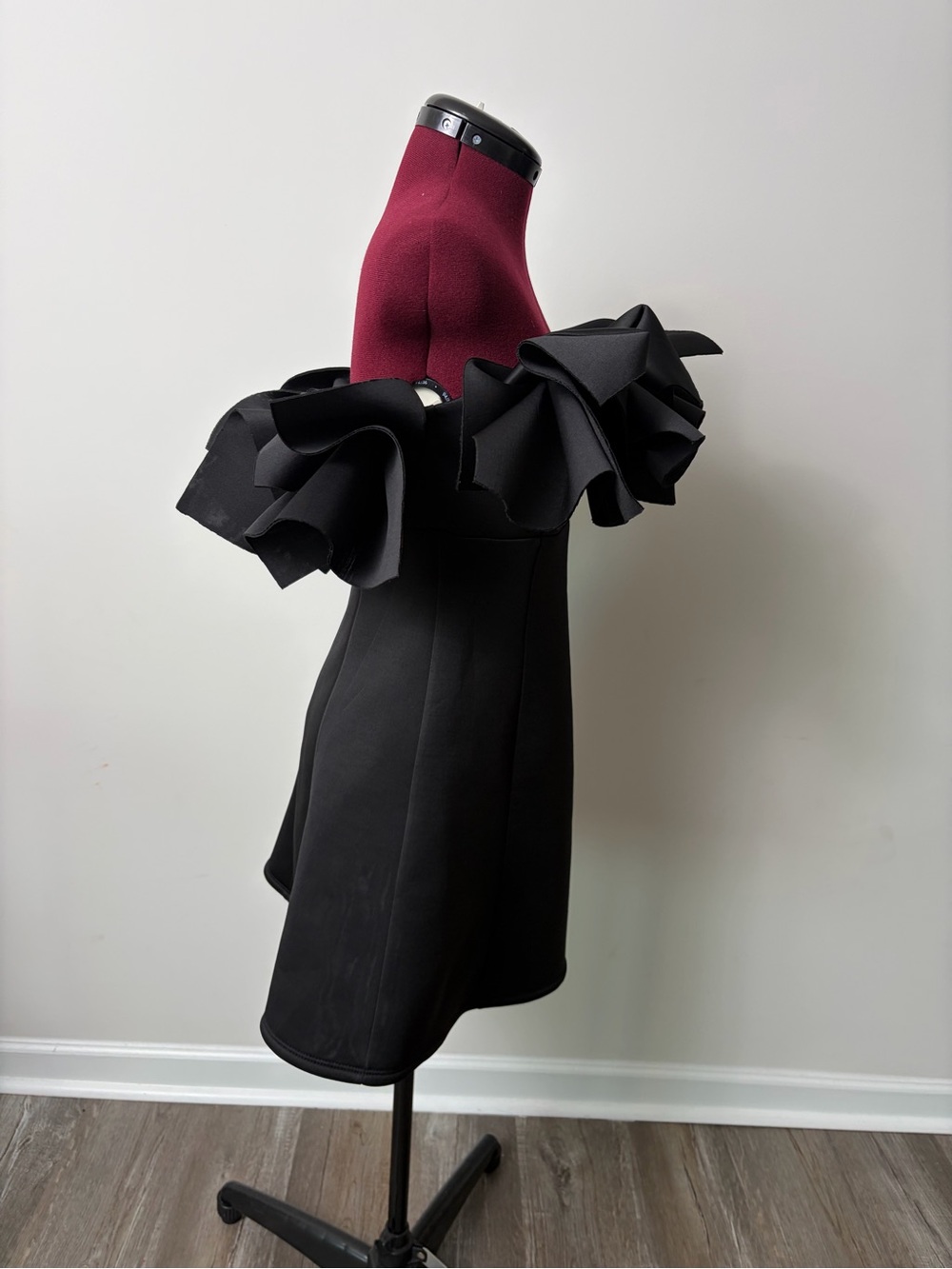 ASOS Black Off-Shoulder Ruffle Mini Dress - Picture 2 of 4